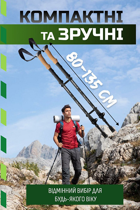 Палиці для скандинавської ходьби трекінгові палиці туристичні для спортивної ходьби PowerPlay 9110 80-135см Київ - фото 2