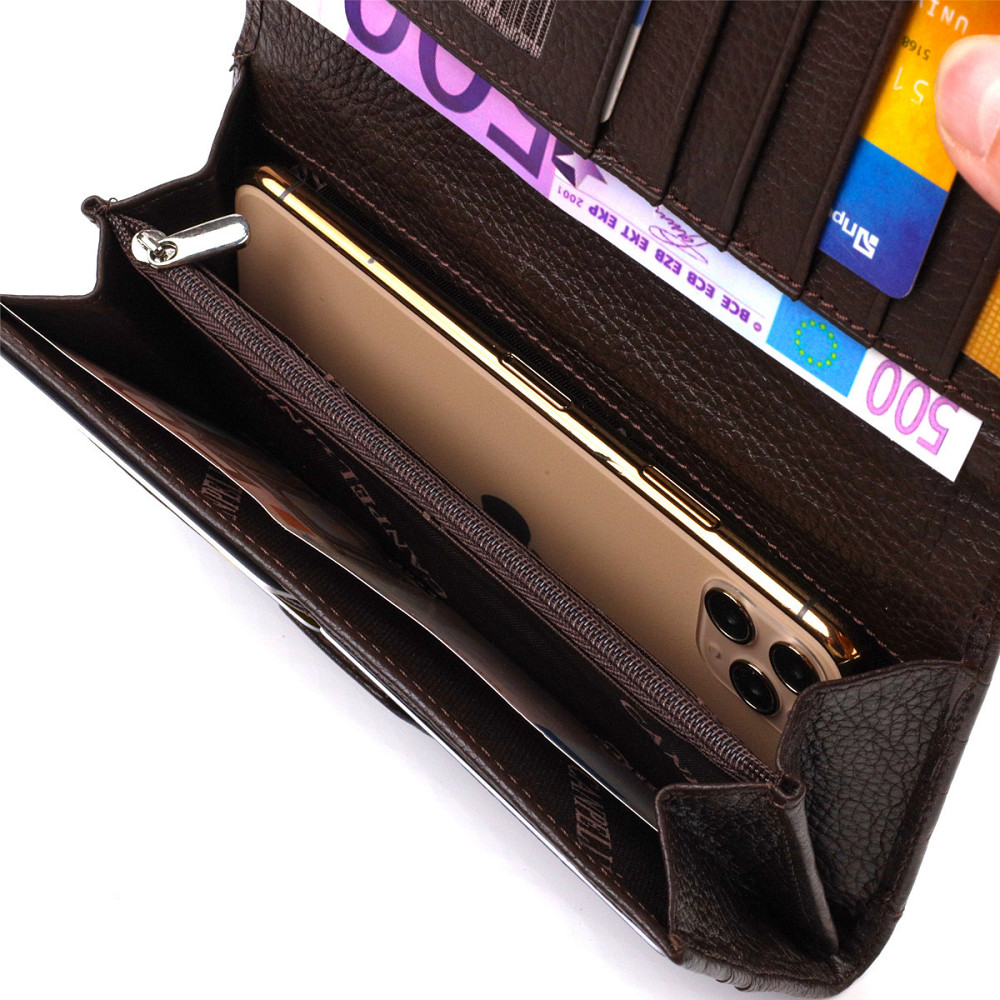 Вместительное вертикальное мужское портмоне из натуральной кожи с тиснением под крокодила CANPELLINI 21837 Коричневое Киев - изображение 5