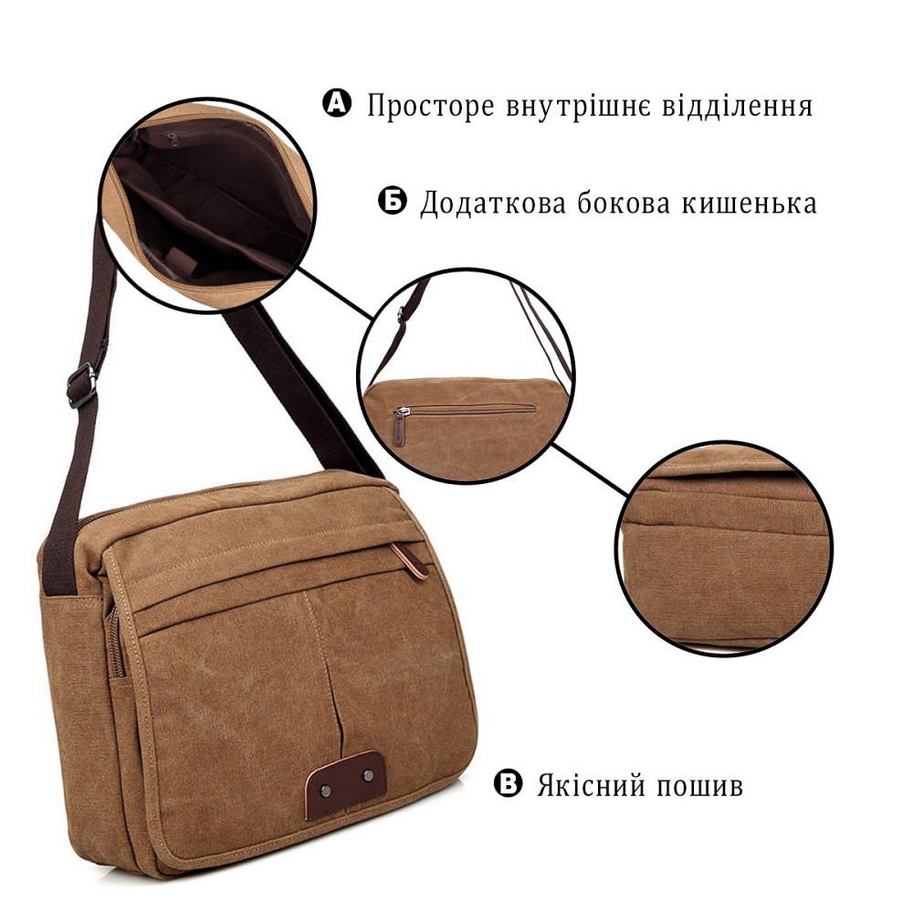 Текстильна сумка для ноутбука роботи та міста Vintage 14445 Коричнева Київ - фото 17