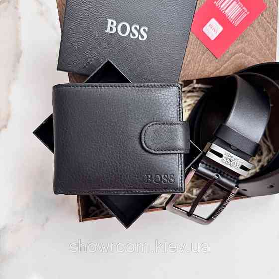 Мужской подарочный набор ремень и портмоне в деревянной коробке Boss (202) Киев