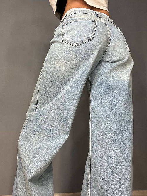 Джинси жіночі I8 162-76 PALAZZO BOXER біла резинка на талії широкі від стегна, блакитний з зеленим,  Одеса - фото 10