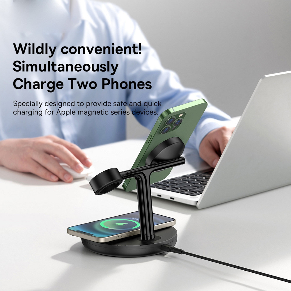 Беспроводное зарядное устройство Baseus Swan 3 in 1 Wireless Magnetic Charging Bracket 20W WXTE000101 (Черное) Николаев - изображение 10