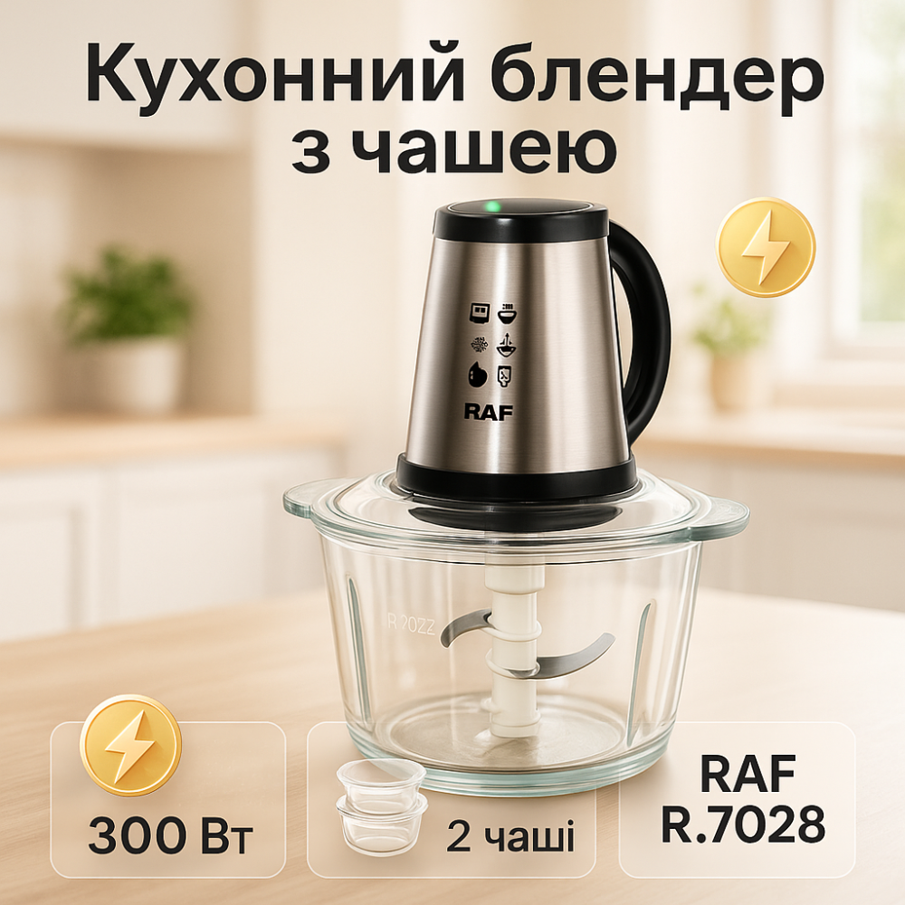 Блендер с чашей для измельчения RAF R.7028 300 Вт 3 л, Кухонный универсальный измельчитель NR-94 Львов - изображение 19