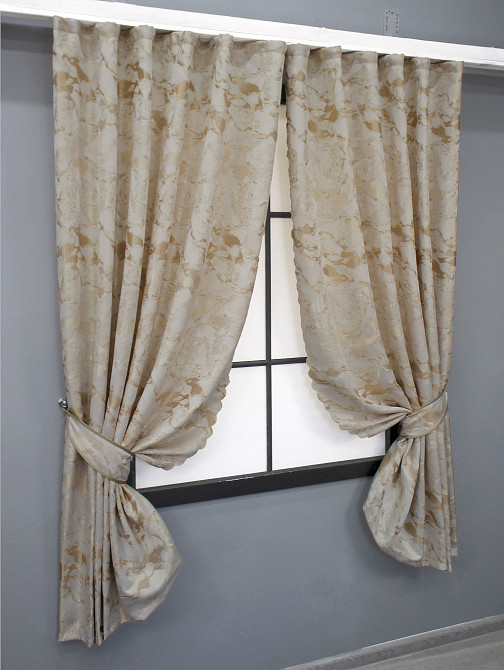 Комплект коротких штор VR-Textil Жаккард Мрамор Al3 № 1595ш Айвори с бежевым 145х170 см 2 шт (35-0241) Киев - изображение 2