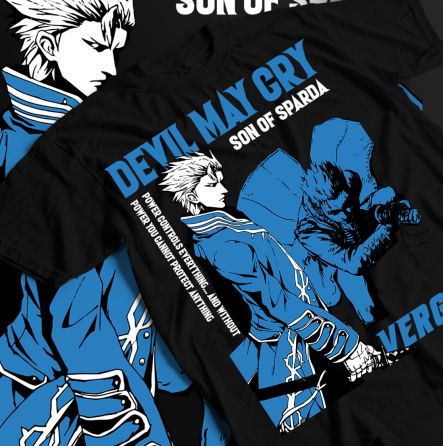 Футболка з аніме принтом Девіл Май Крй Віргіл оверсайз (S/M/L) Чорний AnimeJ0752 Дніпро
