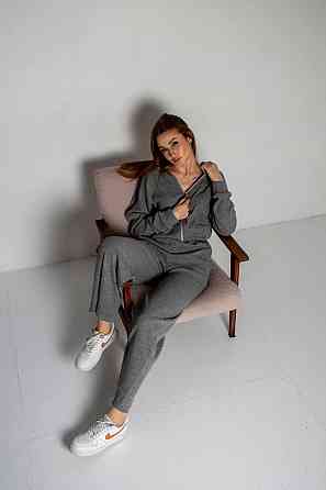 Женский стильный повседневный костюм двойка рубчик Серый Одесса