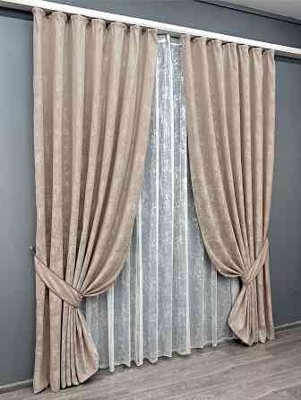 Комплект штор VR-Textil Жаккард Мрамор 200х270 2шт и Тюль 500х270 1290ш-1400т Бежево-пудровый с белым 71-120/6 Киев