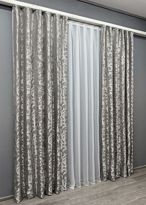 Комплект готовых штор VR-Textil Жаккард Вензель № 293ш Серый 150х270 см 2 шт (30-043) Киев - изображение 12