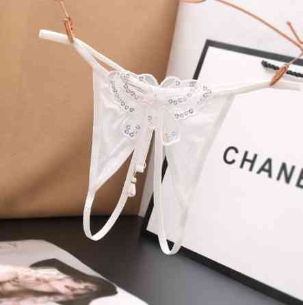 Сексуальні стрінги з метеликом та паєтками білі - розмір універсальний, резинка до 84см Київ