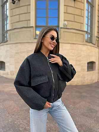 Жіночий стильний бомбер на блискавці кашемір + підкладка Графіт, 46/48 Одеса