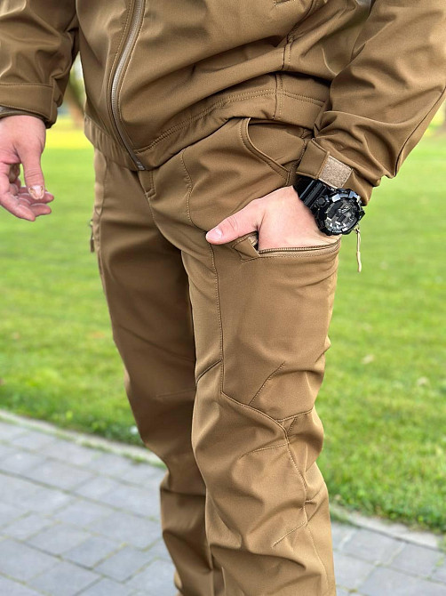 Тактический демисезонный мужской костюм soft shell койот, военная форма софт шелл с молнией Львов - изображение 5