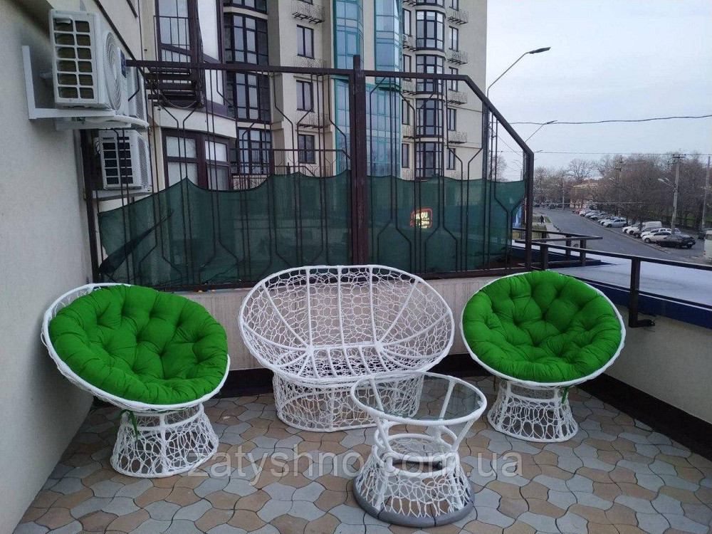 Ротангові плітні меблі із зеленими накидками Київ - фото 1