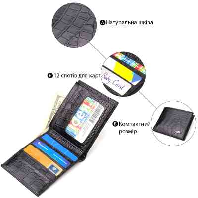 Портмоне Canpellini Из натуральной кожи Черное (21867) Винница