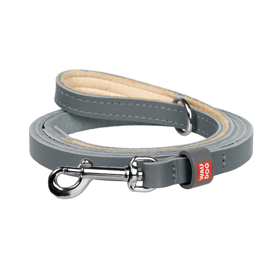 Повідець для котів та дрібних собак шкіряний WAUDOG Classic, XXS-XS, Ш 12 мм, Дов 122 см сірий Коломия - фото 1