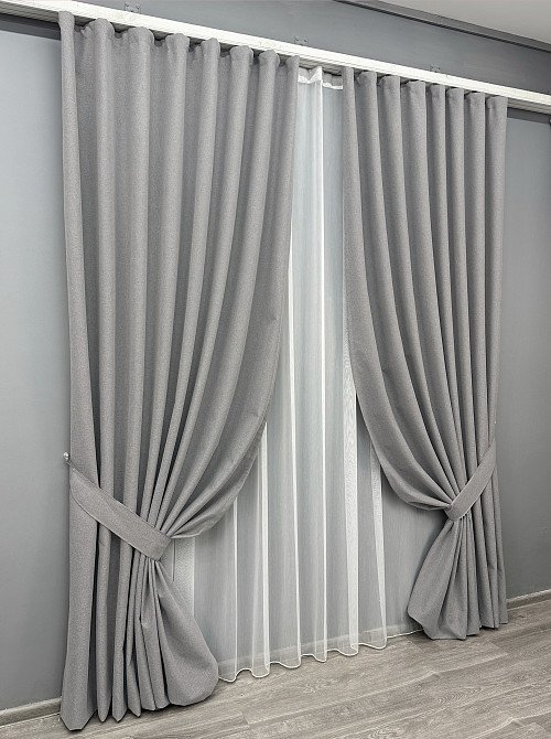 Комплект штор VR-Textil 100% блекаут ASHEN NIGHT 100х270 2шт і Тюль 400х270 1840ш-1153т світло-сірий з білим 71-087/2 Київ - фото 2