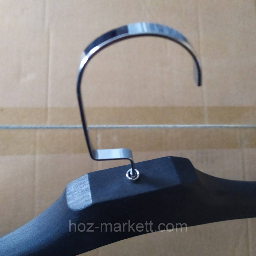 Плічка вішалки тремпеля широкі чорні чоловічі з хромованим неповоротним гачком Харків - фото 5