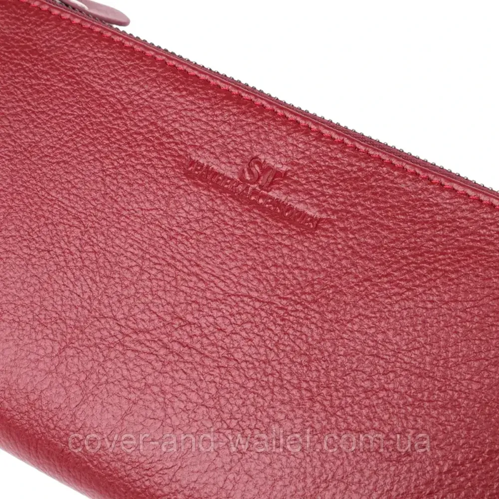 Бордовий жіночий шкіряний гаманець-клатч на три відділення з ремінцем на руку ST 022-1 Київ - фото 4
