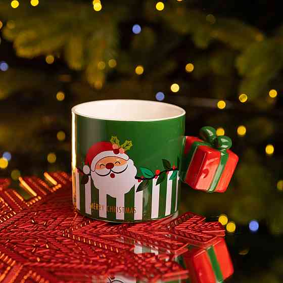 Новогодняя фарфоровая чашка Merry Christmas, зеленая Киев