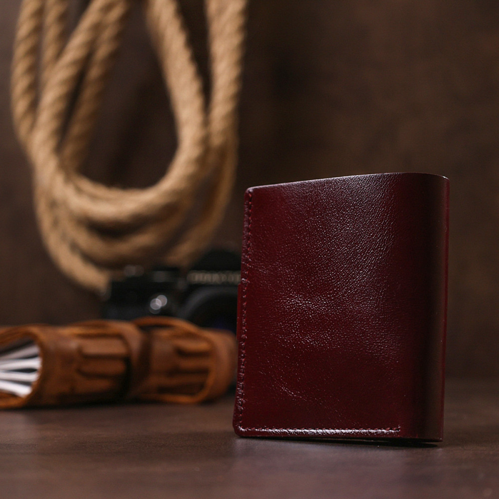 Класичне шкіряне портмоне Shvigel 16505 Бордовий Київ - фото 10