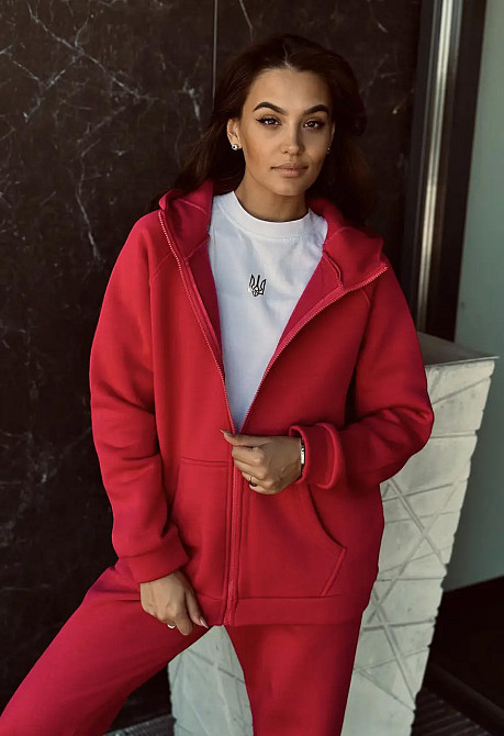 Зип худи женское оверсайз Красный 46/48 Харьков - изображение 1