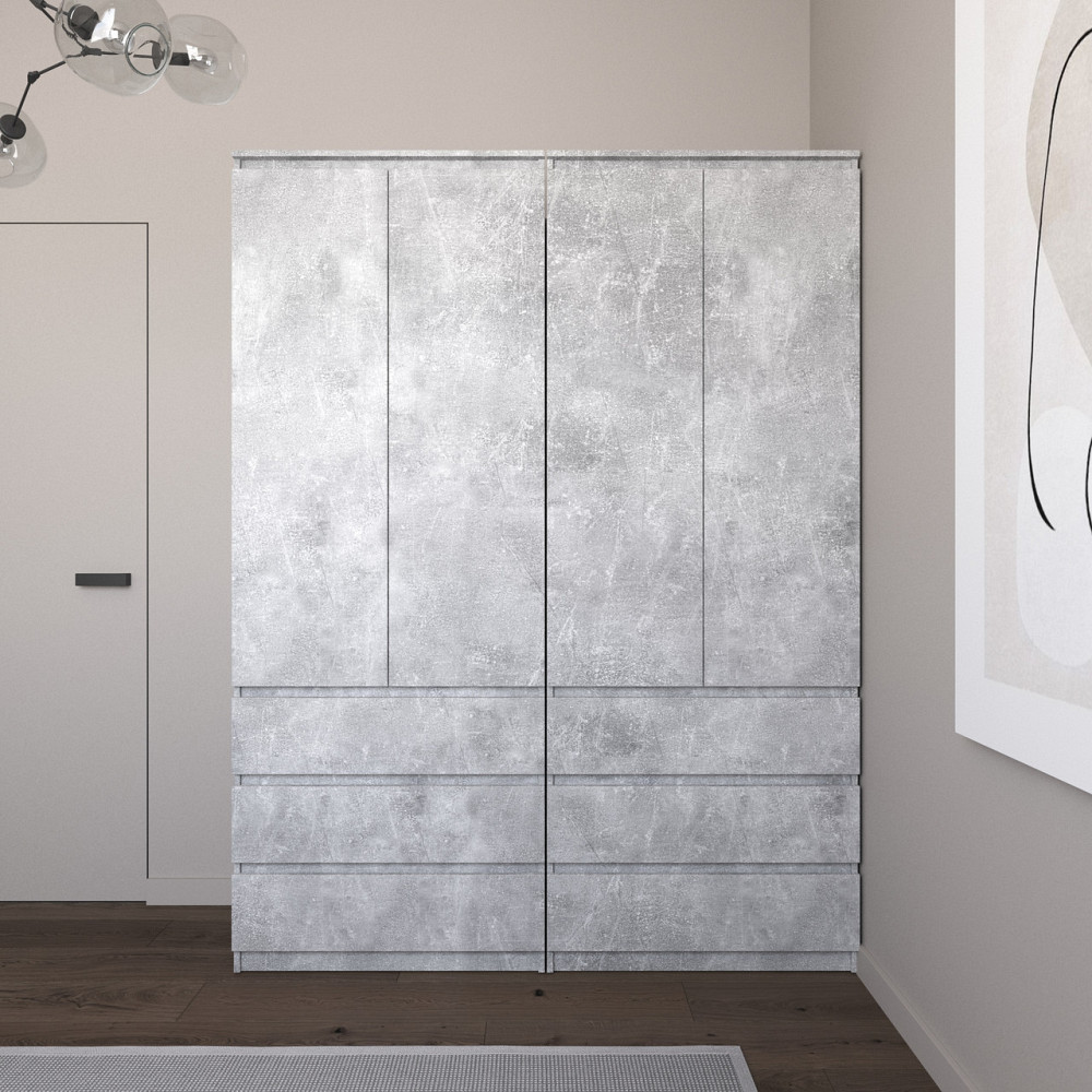 Шкаф для одежды VAYS со штангой и полками, 6 ящиков, комплект из 2 шкафов R9+R16 Бетон Львов - изображение 1