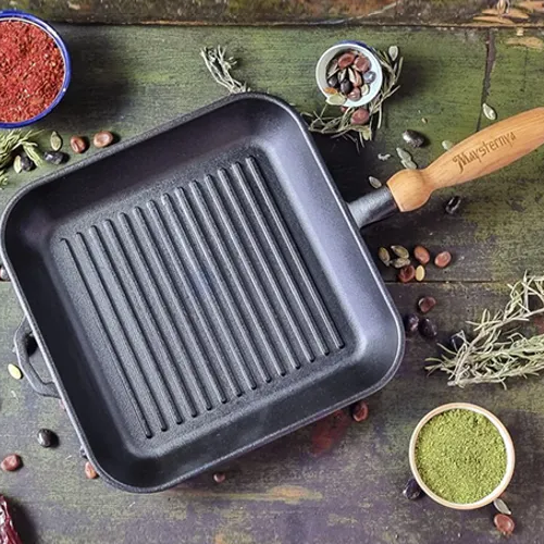 Сковорідка-гриль d28*28*4см чавунна лита Т307Ук Майстерня Житомир - фото 3