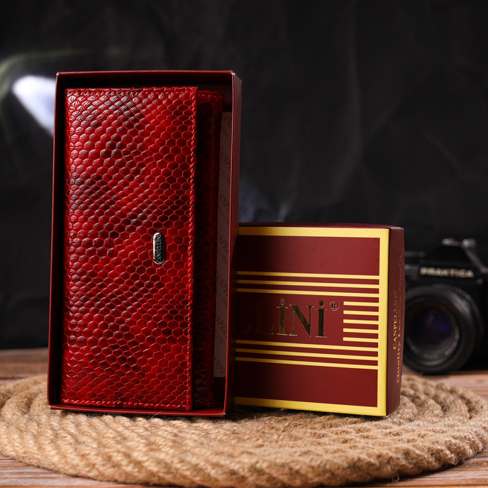 Превосходный женский кошелек из натуральной лакированной кожи с тиснением под змею CANPELLINI 21655 Красный Киев - изображение 10