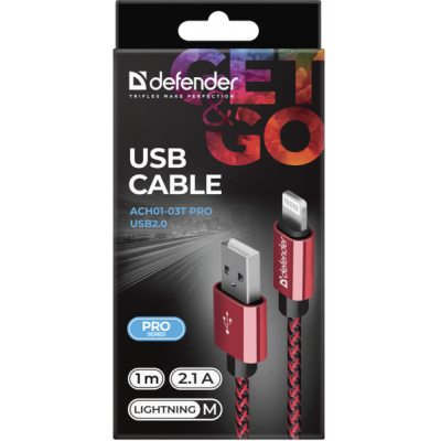 Дата кабель USB 2.0 AM to Lightning 1.0m ACH01-03T PRO Red Defender (87807) Вінниця - фото 3