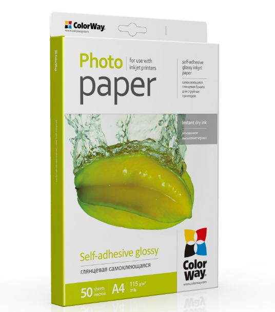 Папір А4 глянцевий самоклейкий 115 - 80г/м картон. уп 50 шт ColorWay PGS1158050A4 Житомир - фото 1