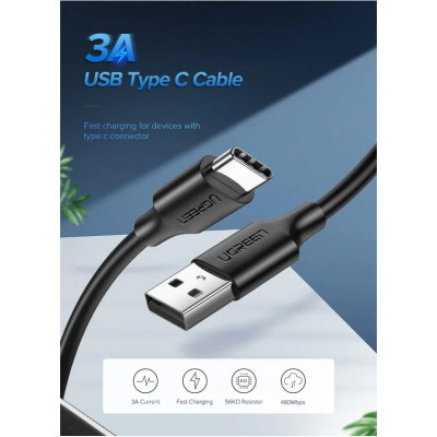 Дата кабель USB 2.0 AM to Type-C 0.5m 3.0A (18W) Nickel Plating US287 Black Ugreen (60115) Винница - изображение 5