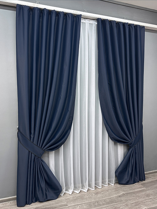 Комплект готовых штор VR-Textil Блэкаут Midnight № 1164ш Темно-синий 150х290 см 2 шт (30-977) Киев - изображение 11
