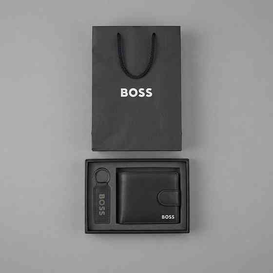 Мужской брендовый кошелек на кнопке Boss (7704-2) Киев