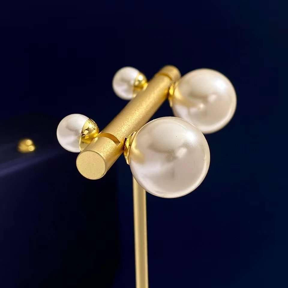 Сережки Діор подвійні, 2 перлини, позолота AU 750 Одеса - фото 1
