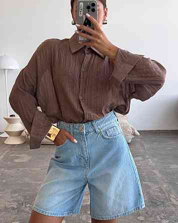 Женская воздушная оверсайз рубашка из натуральной ткани батист жатка 100% хлопок Мокко Одесса