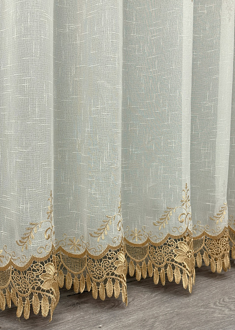 Тюль VR-Textil 1805т Льон з мереживом Молочний з золотистим 300х270 см (40-107) Київ - фото 8