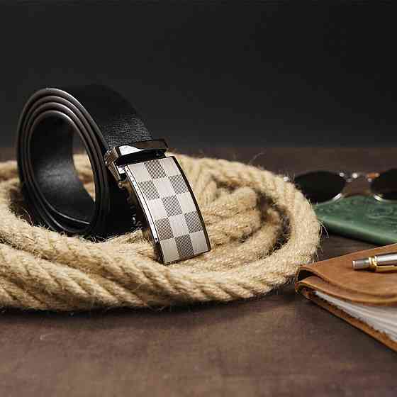 Ремень мужской с автоматической пряжкой шахматка Vintage 20266 Черный Киев