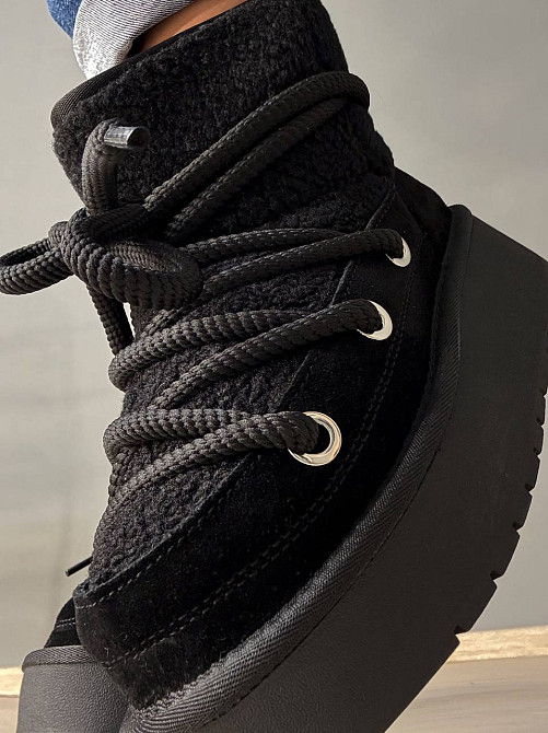 Угги женские Hengji 52-1 замшевые сноубутсы с мехом тедди на высокой подошве черные, 40, 25 см Киев - изображение 4