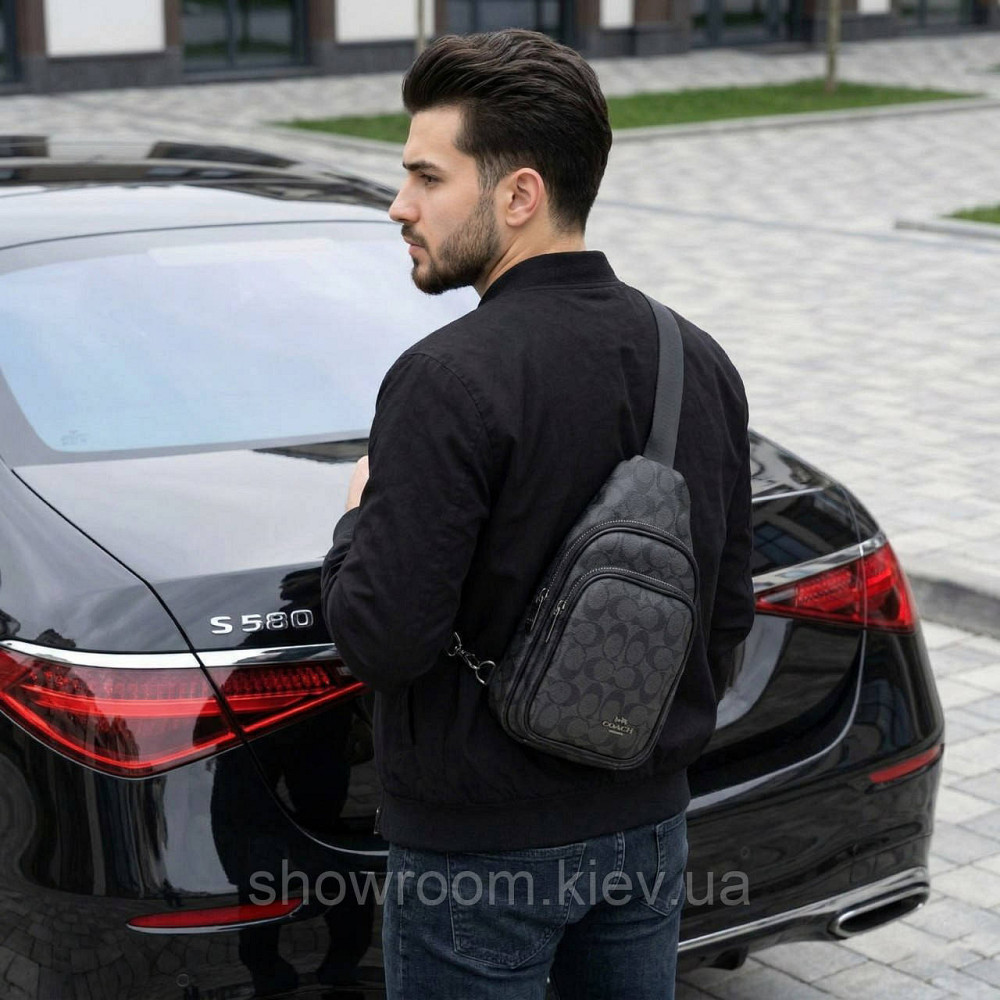 Чоловіча сумка на груди (слінг), бананка, барсетка Coach (77-2517) сіра Київ - фото 2