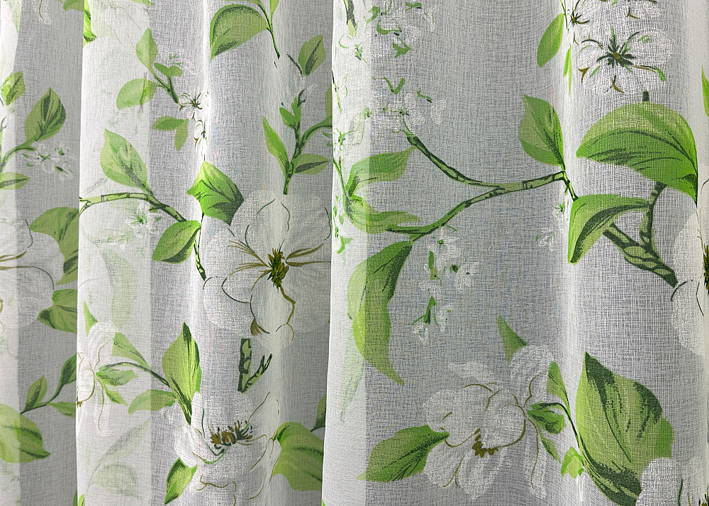 Тюль батист, колекція "Flora" колір білий з салатовим 1809т Київ - фото 3