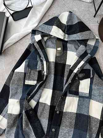 Женская повседневная оверсайз рубашка в клетку с капюшоном турецкий кашемир Джинс, 42/46 Одесса