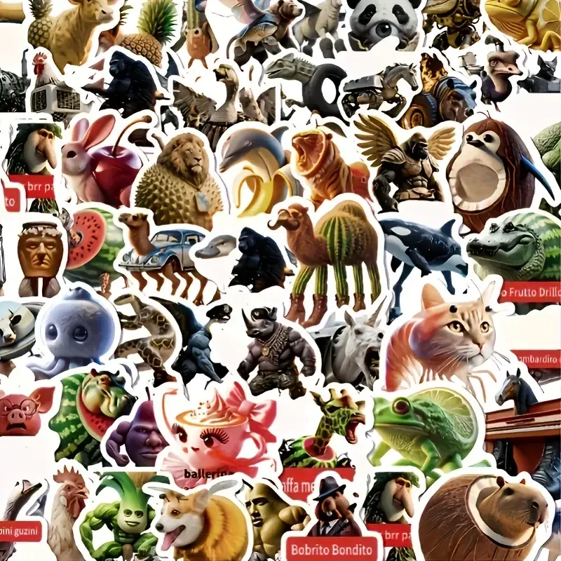 Набор наклеек «TungTungTungTung Sahur» – 50 шт. абсурдных мемных стикеров с животными и фантазийными существами Киев - изображение 2
