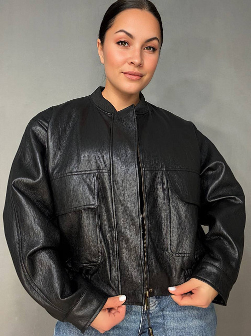 Куртка женская Lady Yep 10048 бомбер из экокожи оверсайз черная, черный, M Киев - изображение 15