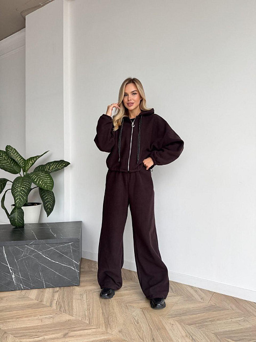 Жіночий стильний жіночий флісовий костюм-оверсайз із капюшоном. шоколад, 50/52 Одеса - фото 4