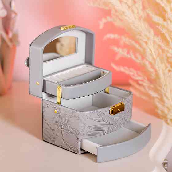 Шкатулка для прикрас з еко-шкіри, 3 яруси, з замком Київ