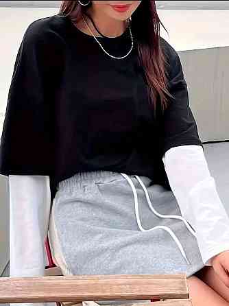 Универсальный унисекс лонгслив оверсайз кроя с эффектом двух слоев двунитка Одесса