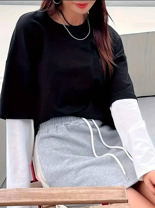 Універсальний унісекс лонгслів оверсайз крою з ефектом двох шарів двонитка Одеса - фото 6