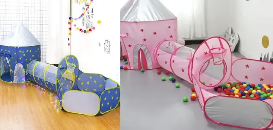 Digital Детский игровой домик-палатка "Замок" 3в1 с туннелем и бассейном под шарики розовая Коломия