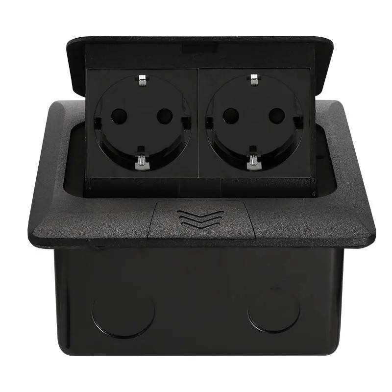 Розетка підлогова подвійна LIVOLO чорна, вбудована у підлогу, для кухні, офісу чи конференц-залу, з кришкою, висувна, з заземленням, IP44, плавне відк Коломыя - изображение 1