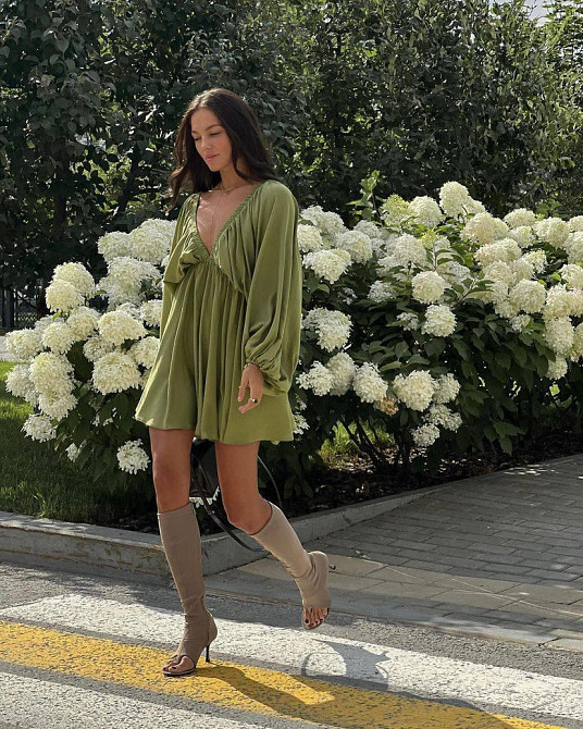 Женское легкое мини платье свободного кроя креп жатка Одесса - изображение 4