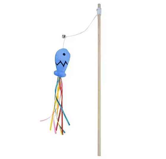 Игрушка-палочка с рыбкой и колокольчиком для котиков 40 см голубой Киев